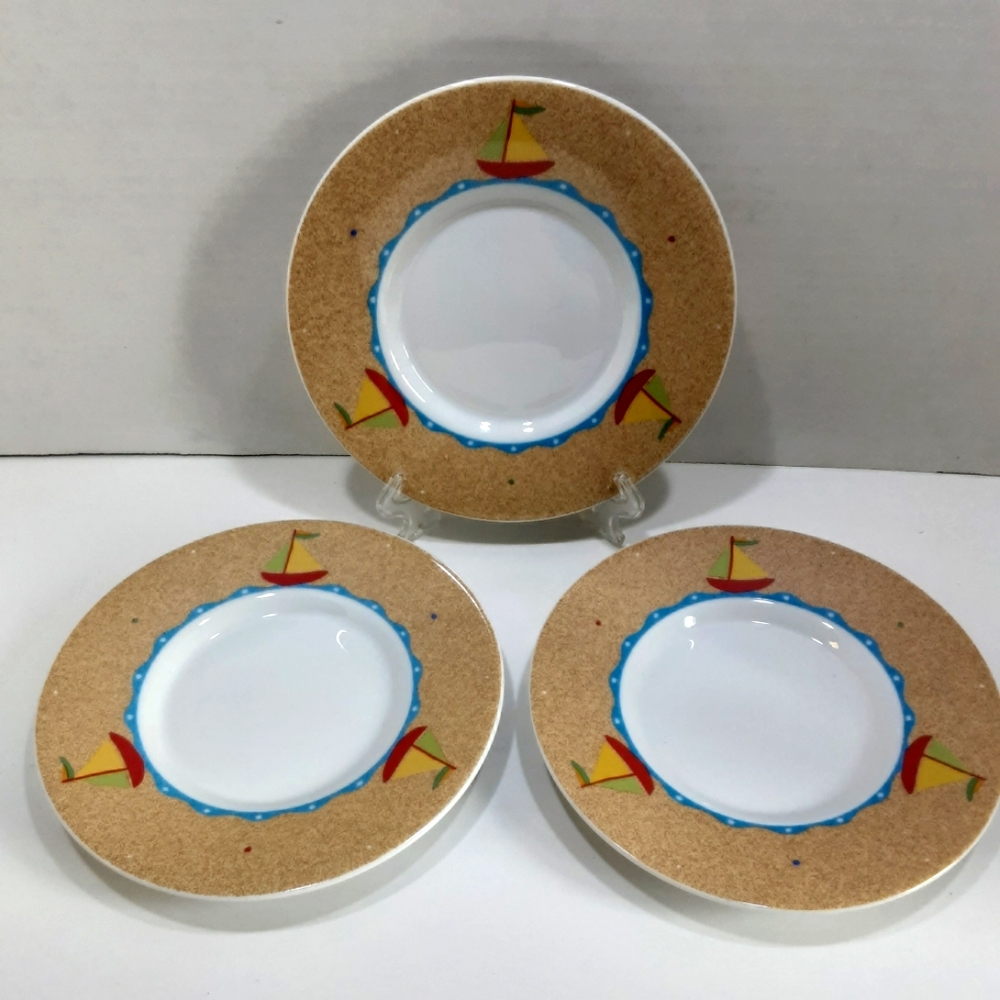 3 Vintage Studio Nova Soft Seas Saucers Jenny Faw Y0270 Coastal Sailboats Beach